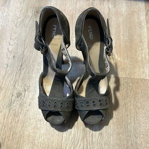 Grey Fendi open toe heels